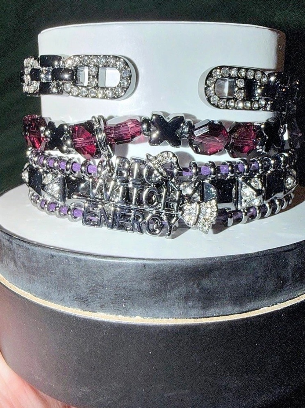 Bomb Party Halloween Stack-Shadows & Champagne Big Witch Energy on Hematite - Picture 5 of 6